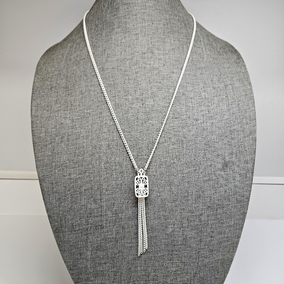 Monet Jewelry - VINTAGE Monet White Enamel Filigree Tassel Chain Necklace